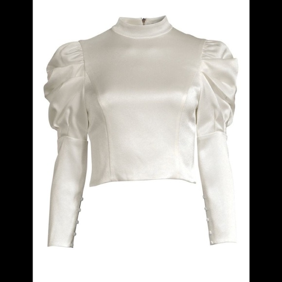 SOLD Alice & Olivia Brenna Satin puff sleeves top 4 - Picture 4 of 10